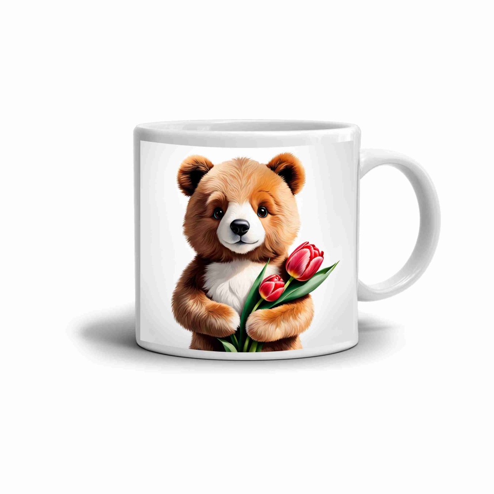 Fehér kerámia bögre 330ml képpel - örömteli mackó