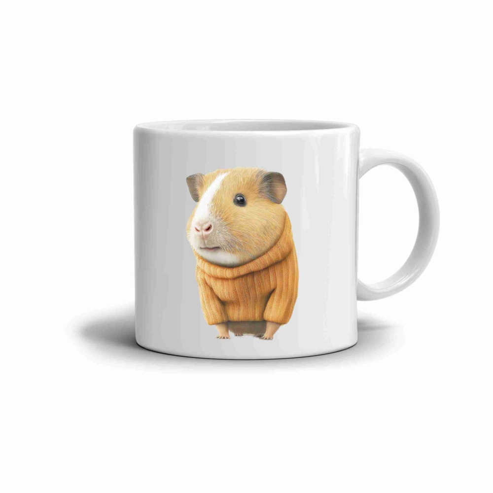 Fehér kerámia bögre 330ml képpel - tengerimalac pulóverben