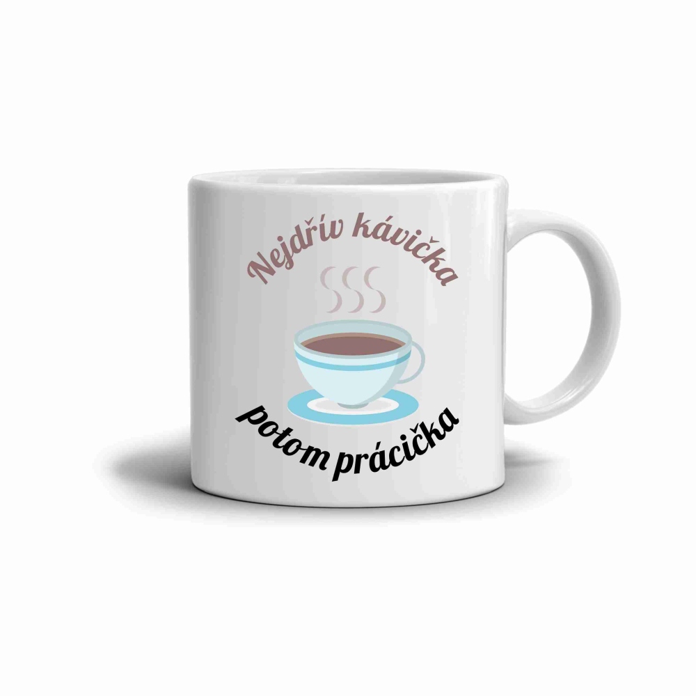 Fehér kerámia bögre 330ml képpel - első kávé