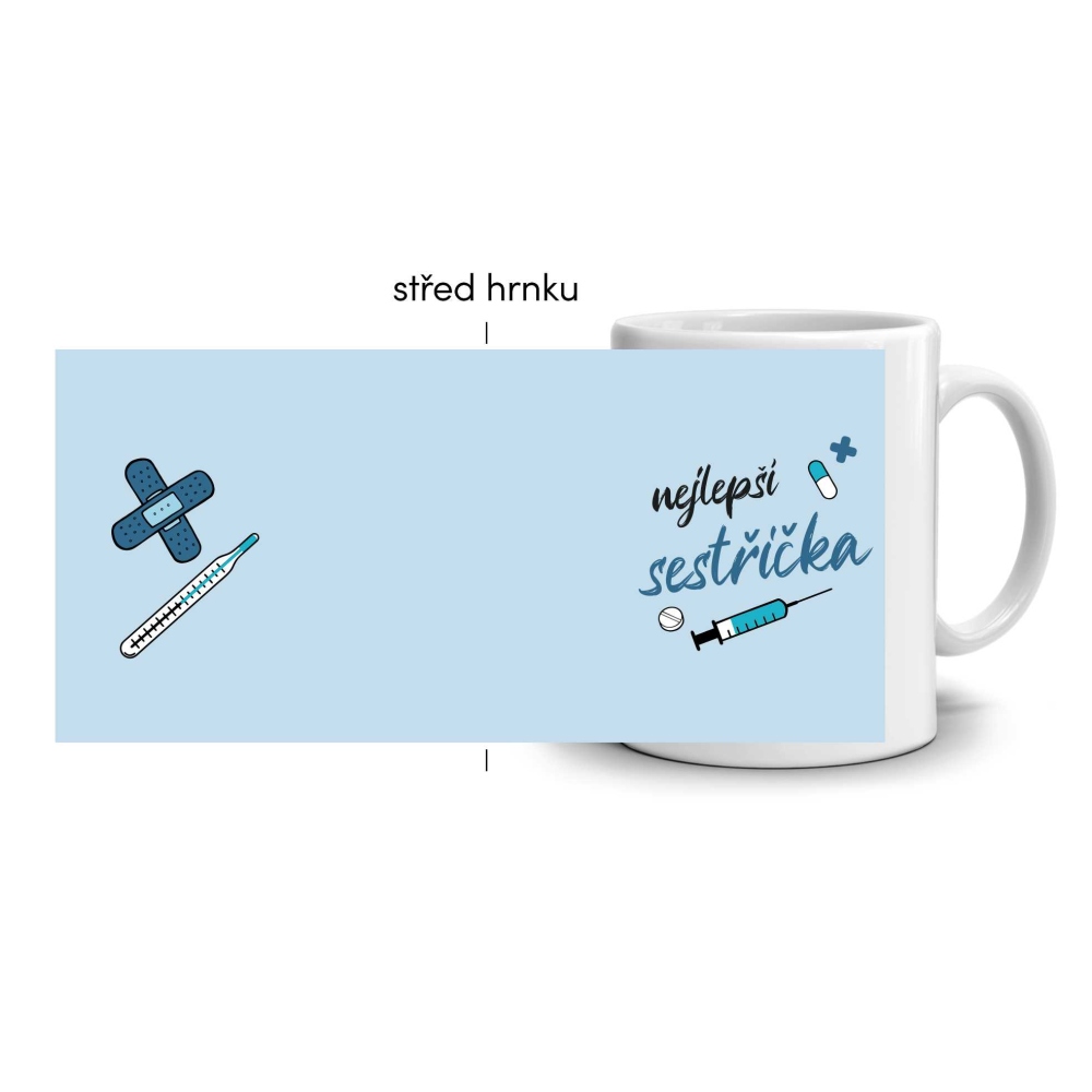 Fehér kerámia bögre 330ml képpel - legjobb nővér (kék téma)