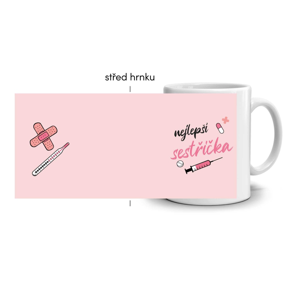 Fehér kerámia bögre 330ml képpel - legjobb nővér (rózsaszín téma)