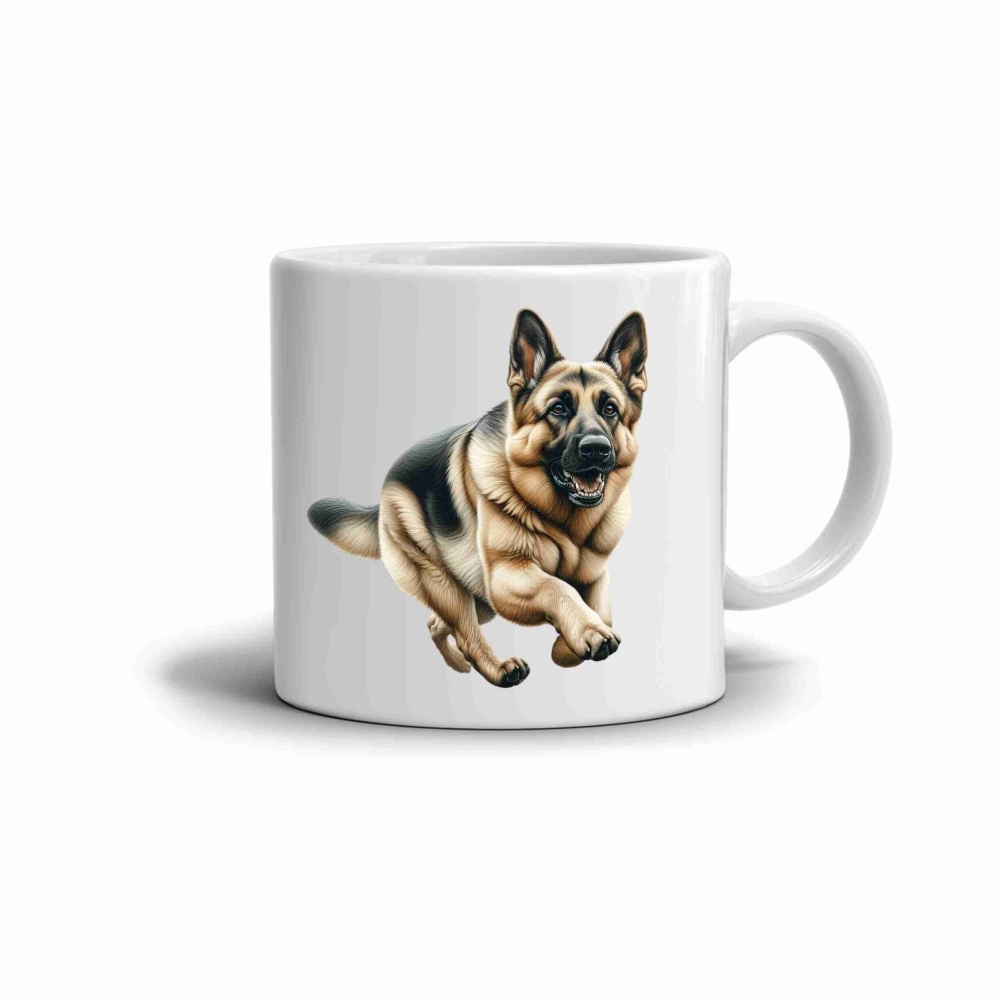 Fehér kerámia bögre 330ml képpel - német juhász mozgásban