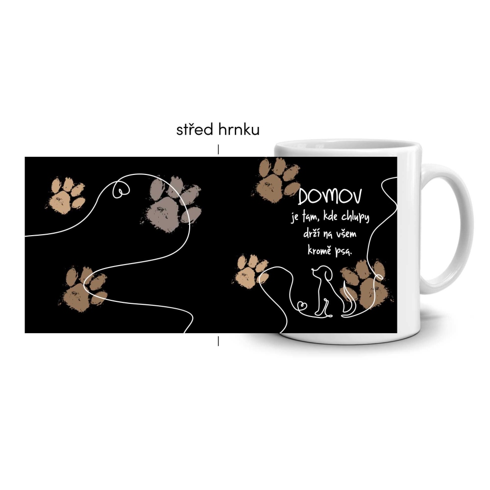 Fehér kerámia bögre 330ml képpel - kutyaház (sötét téma)
