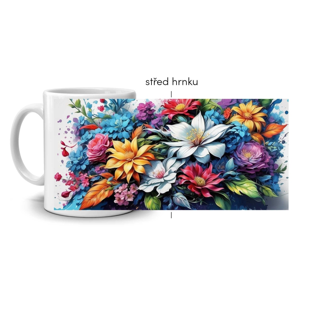 Fehér kerámia bögre 330ml képpel - virágzó harmónia