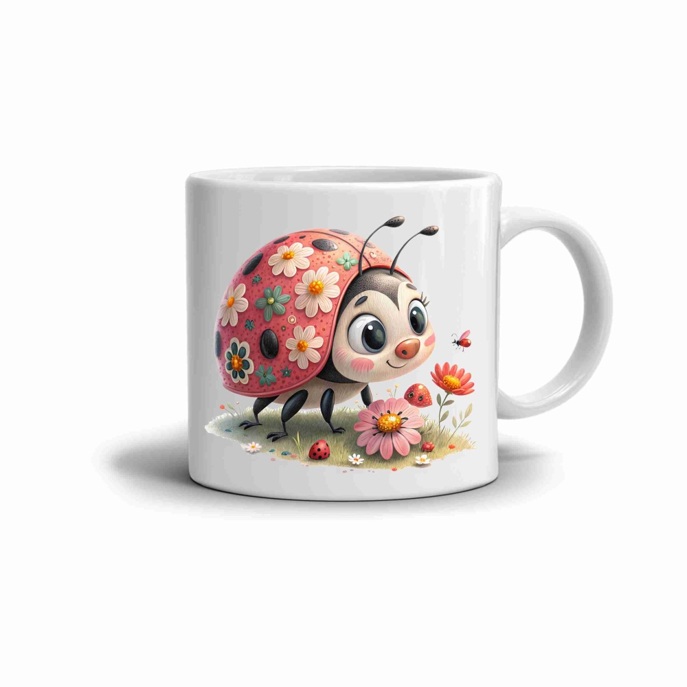 Fehér kerámia bögre 330ml képpel - aranyos katicabogár