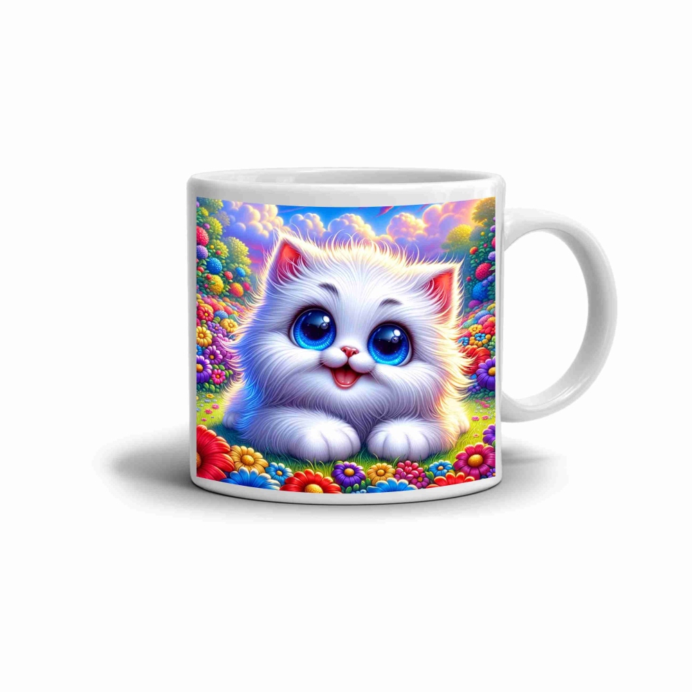 Fehér kerámia bögre 330ml képpel - aranyos kiscica