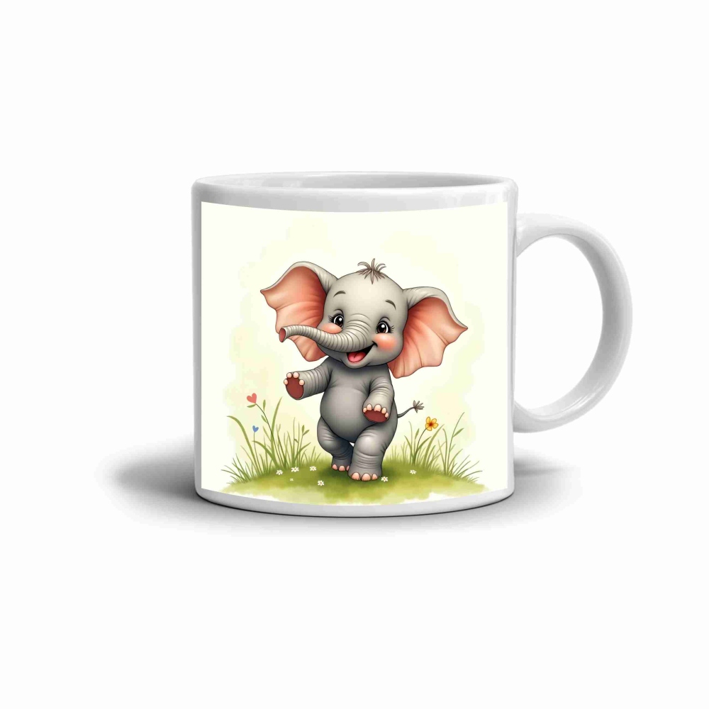 Fehér kerámia bögre 330ml képpel - aranyos elefántok