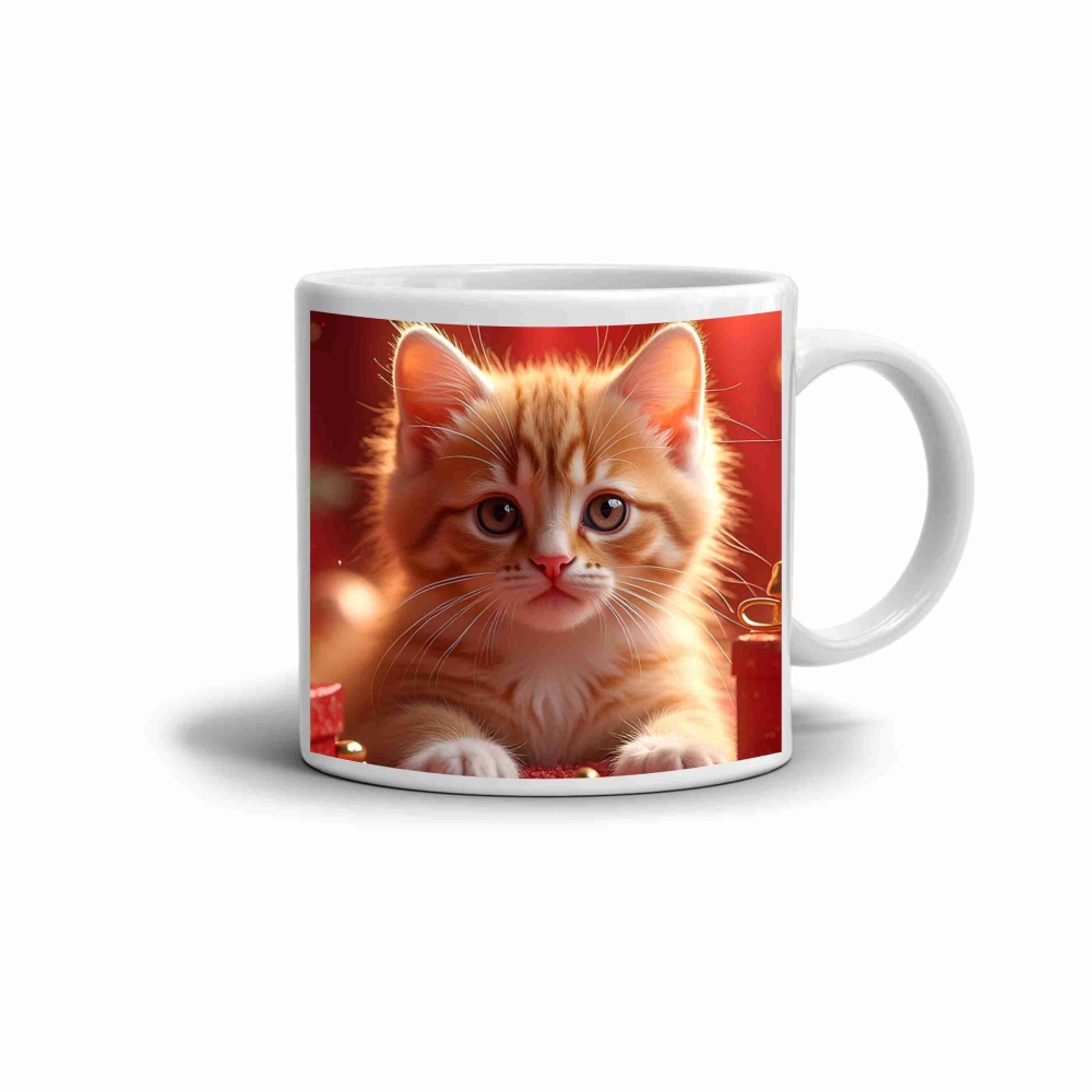 Fehér kerámia bögre 330ml képpel - Aranyos vörös kiscica