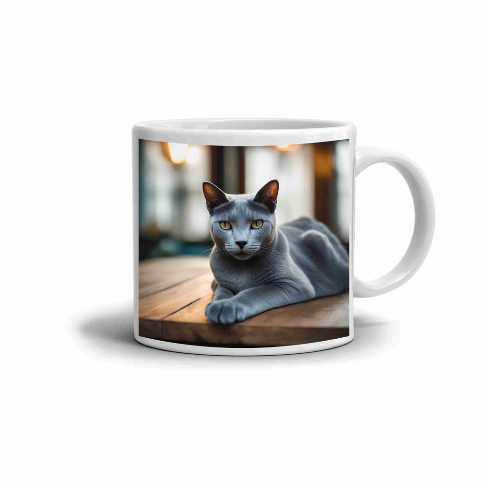 Fehér kerámia bögre 330ml képpel - orosz kék macska