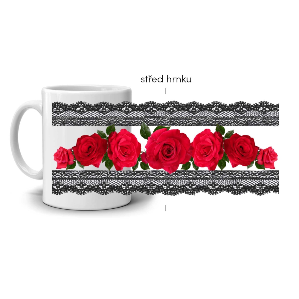 Fehér kerámia bögre 330ml képpel - csipkés rózsák