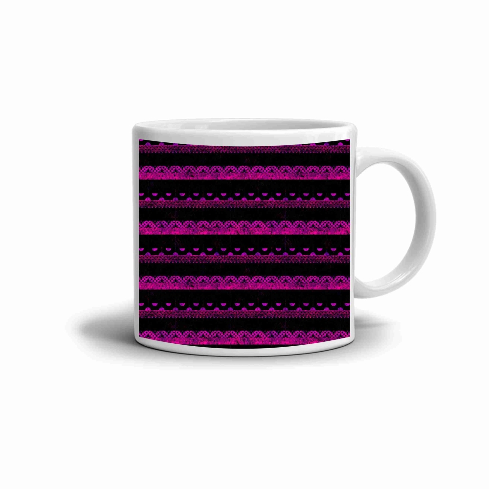 Fehér kerámia bögre 330ml képpel - rózsaszín és fekete csíkok