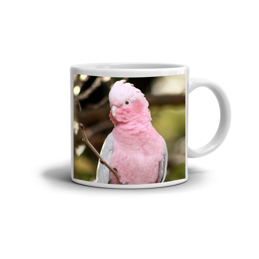 Fehér kerámia bögre 330ml képpel - rózsaszín kakadu
