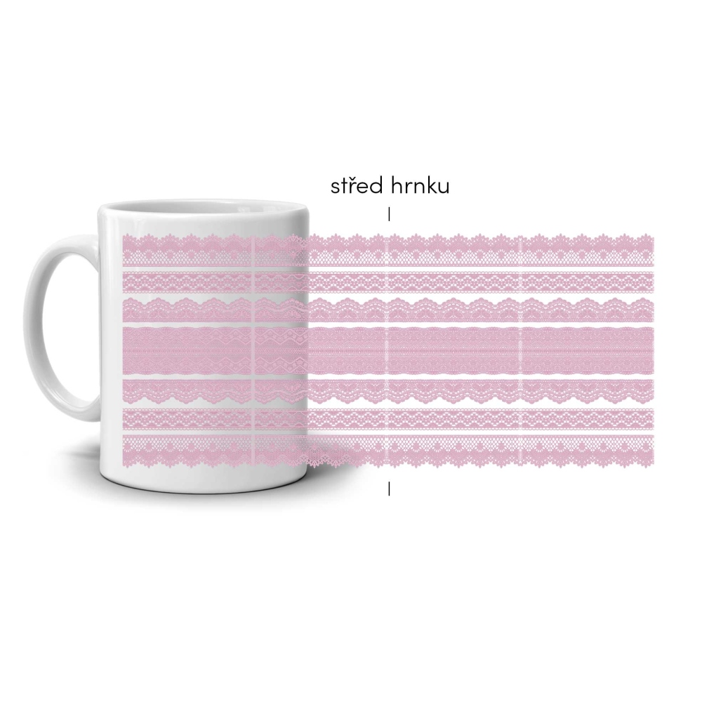 Fehér kerámia bögre 330ml képpel - rózsaszín csipkeminta