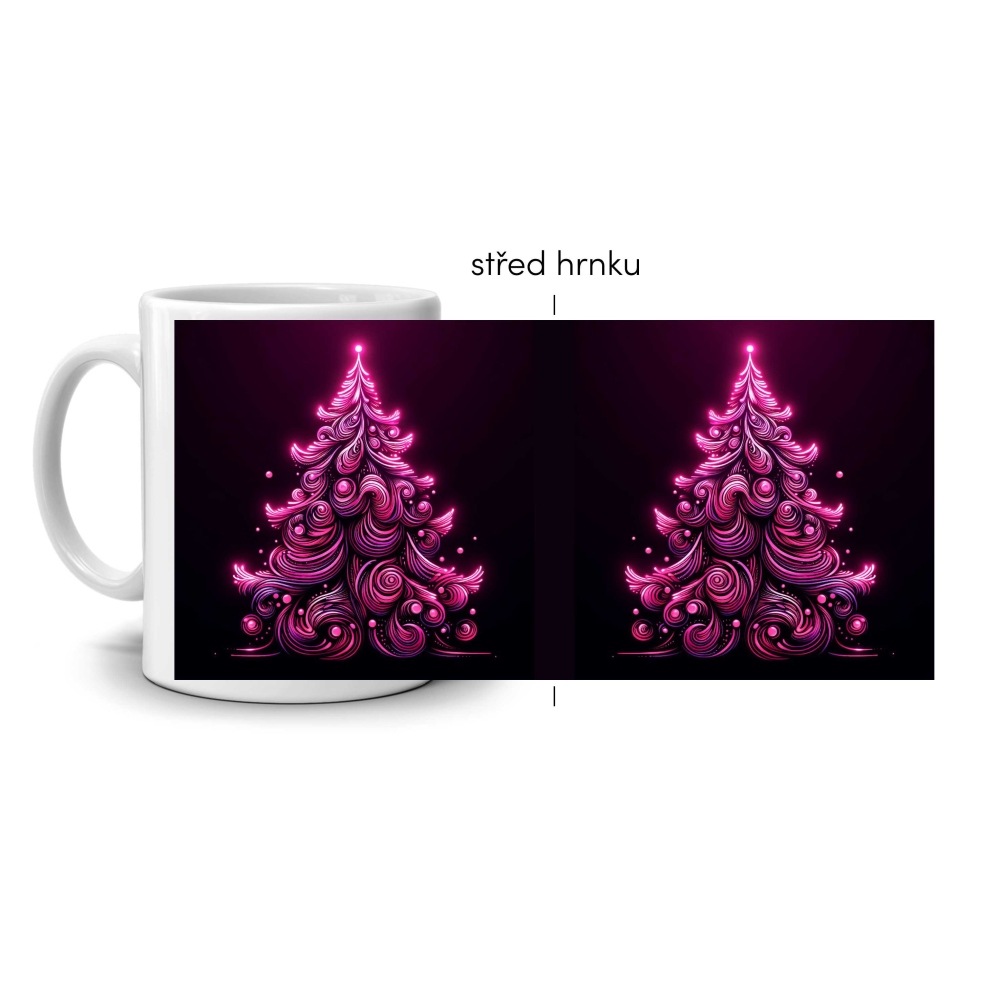 Fehér kerámia bögre 330ml képpel - rózsaszín világosfa