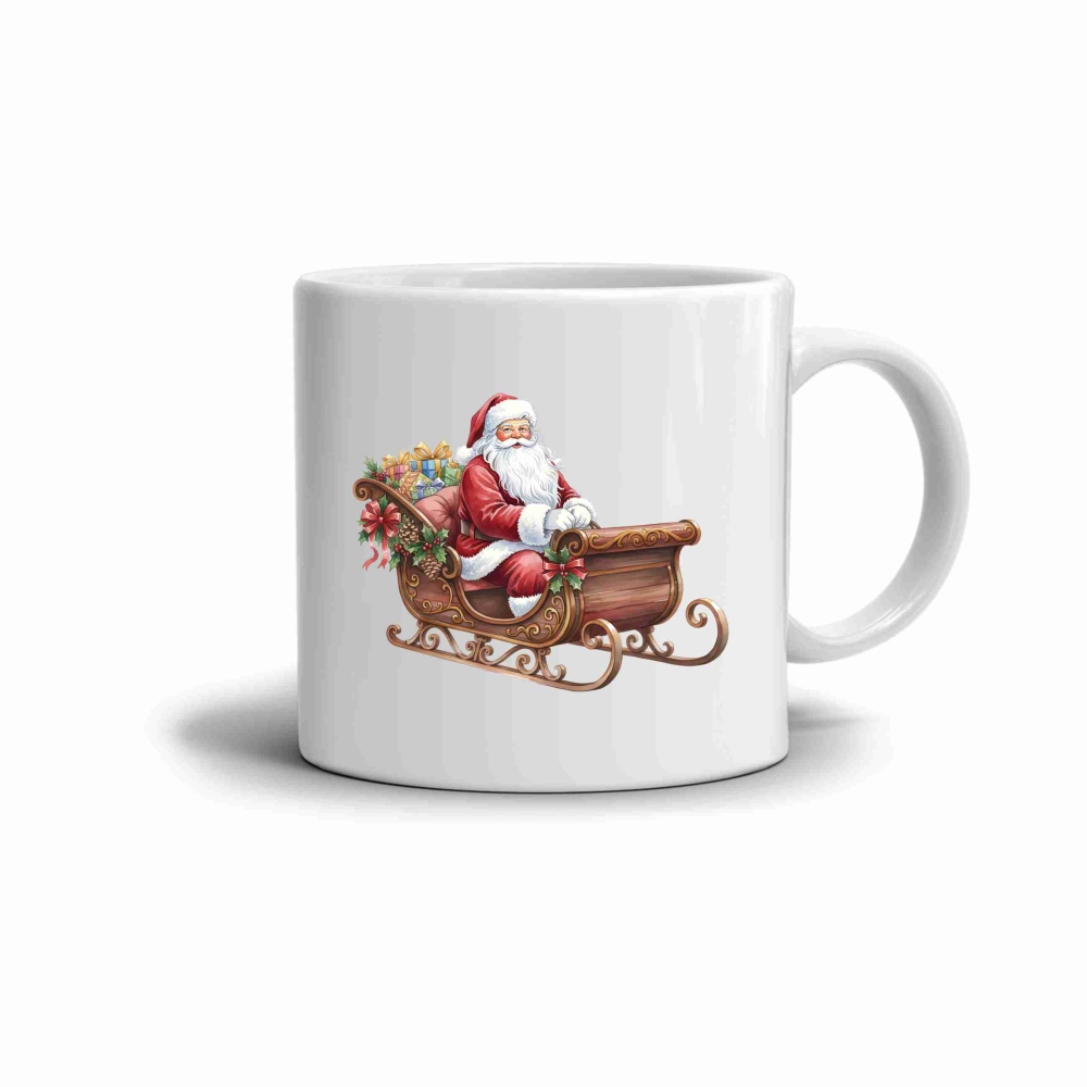 Fehér kerámia bögre 330ml képpel - Mikulás szánkón