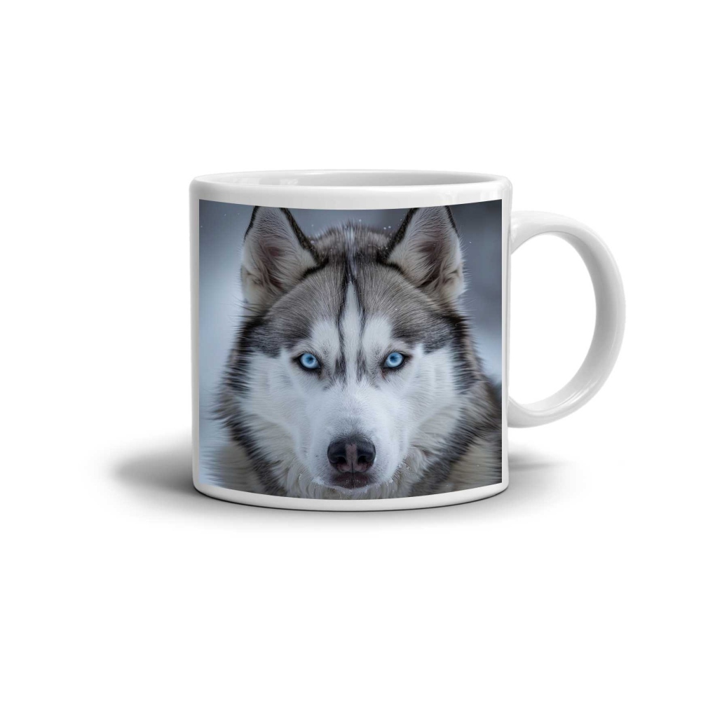 Fehér kerámia bögre 330ml képpel - Szibériai husky 2