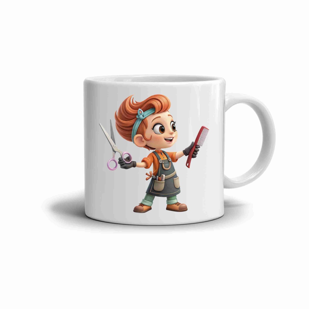 Fehér kerámia bögre 330ml képpel - fodrász