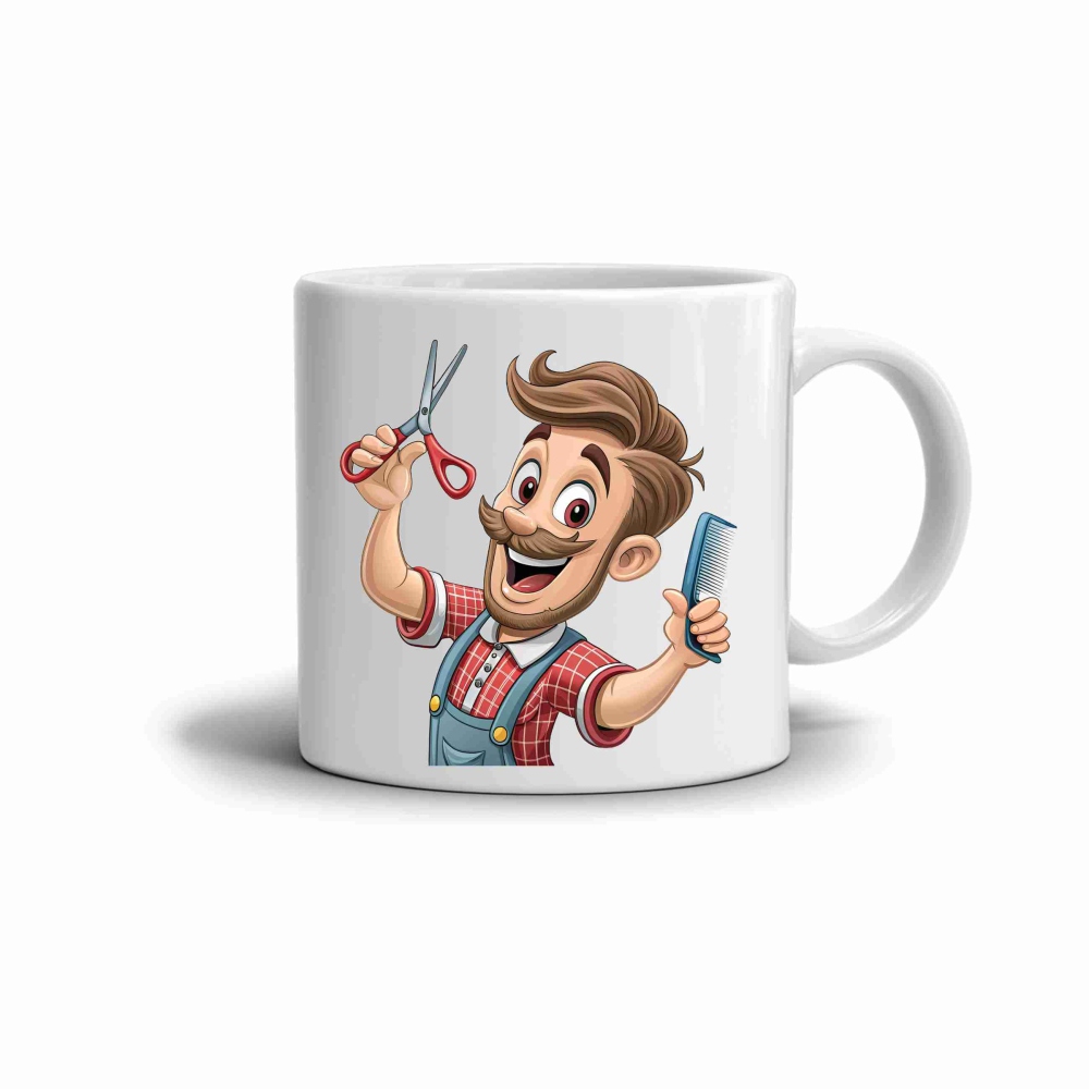 Fehér kerámia bögre 330ml képpel - fodrász