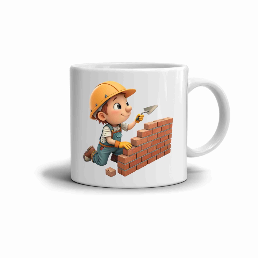 Fehér kerámia bögre 330ml képpel - praktikus kőműves