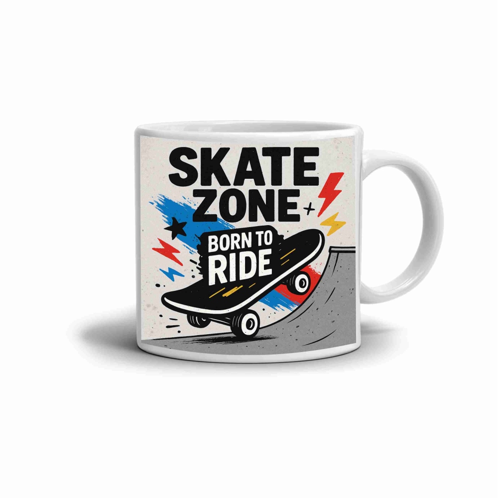 Fehér kerámia bögre 330ml képpel - gördeszka zóna