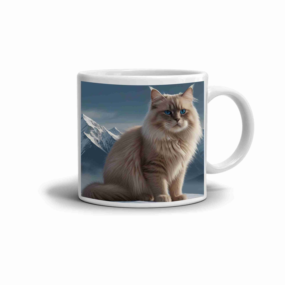 Fehér kerámia bögre 330ml képpel - havas szibériai macska