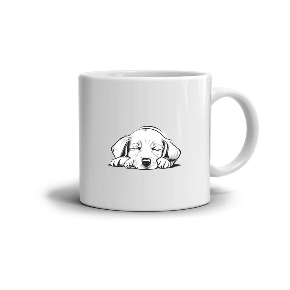 Fehér kerámia bögre 330ml képpel - Alvó kölyökkutya