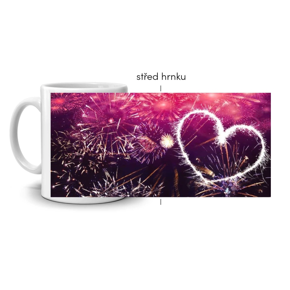 Fehér kerámia bögre 330ml képpel - szív tűzijátékban