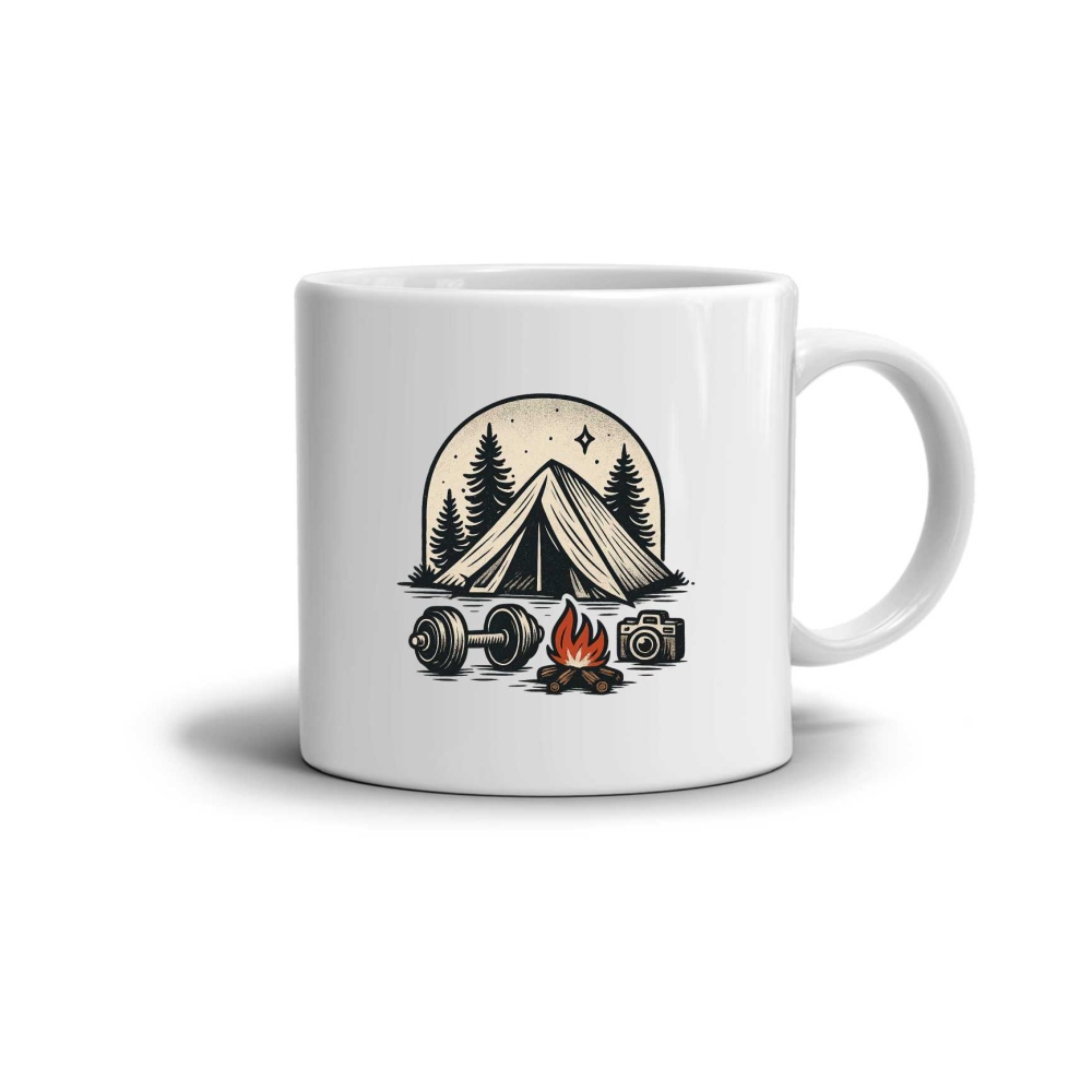 Fehér kerámia bögre 330ml képpel - kempingezés