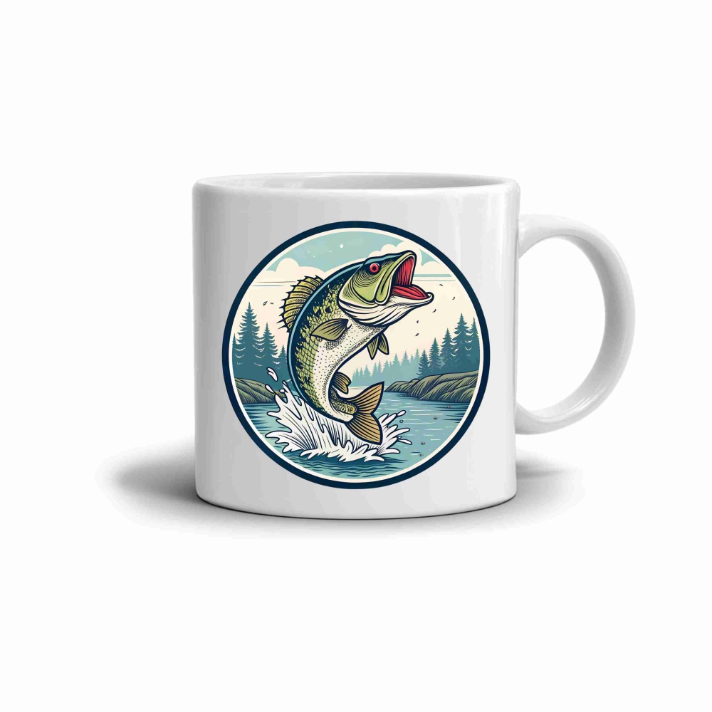 Fehér bádog bögre 380ml képpel - csuka 4