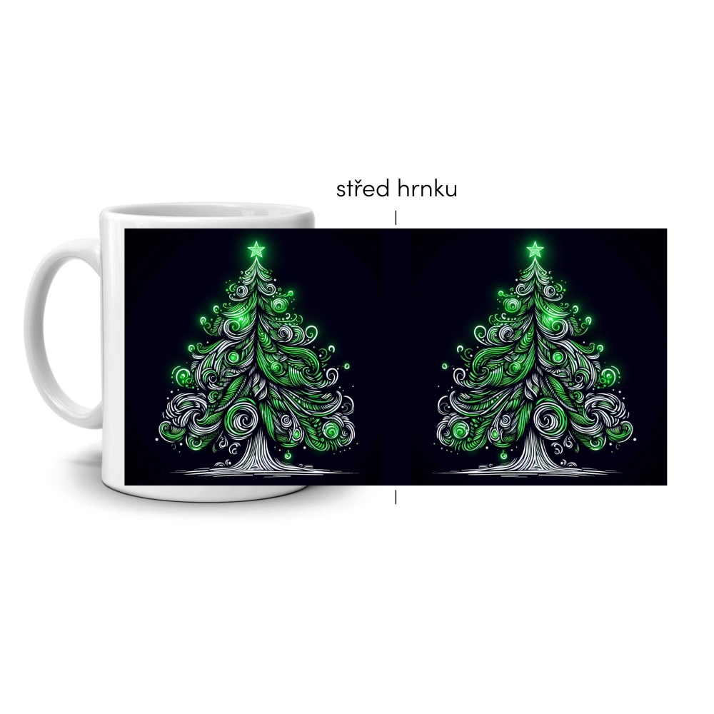 Fehér kerámia bögre 330ml képpel - sötétzöld világosfa