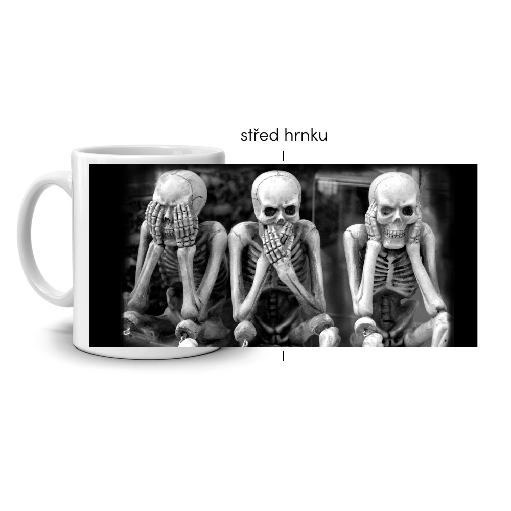 Fehér kerámia bögre 330ml képpel - csontváz trió