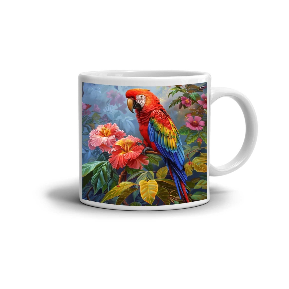 Fehér kerámia bögre 330ml képpel - trópusi ara