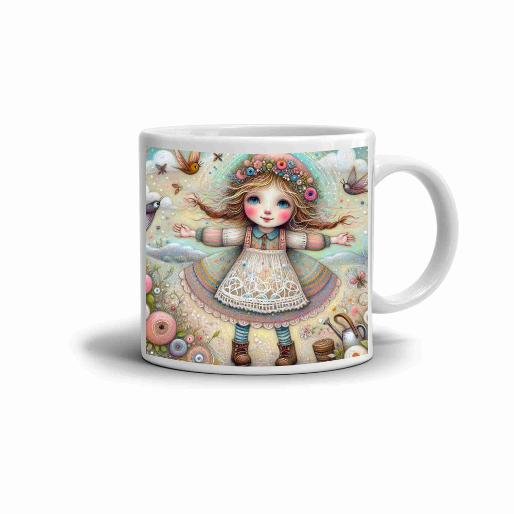 Fehér kerámia bögre 330ml képpel - tavaszi tündér