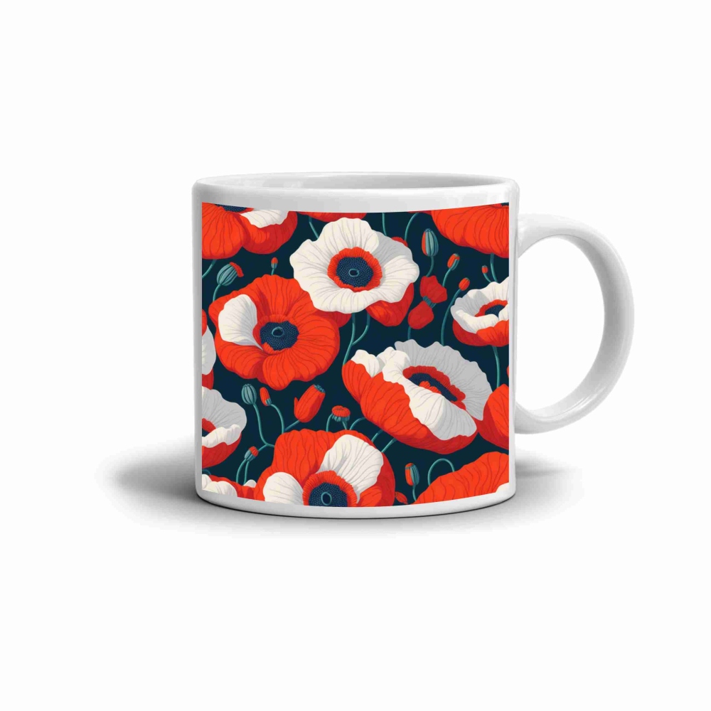 Fehér kerámia bögre 330ml képpel - pipacsok