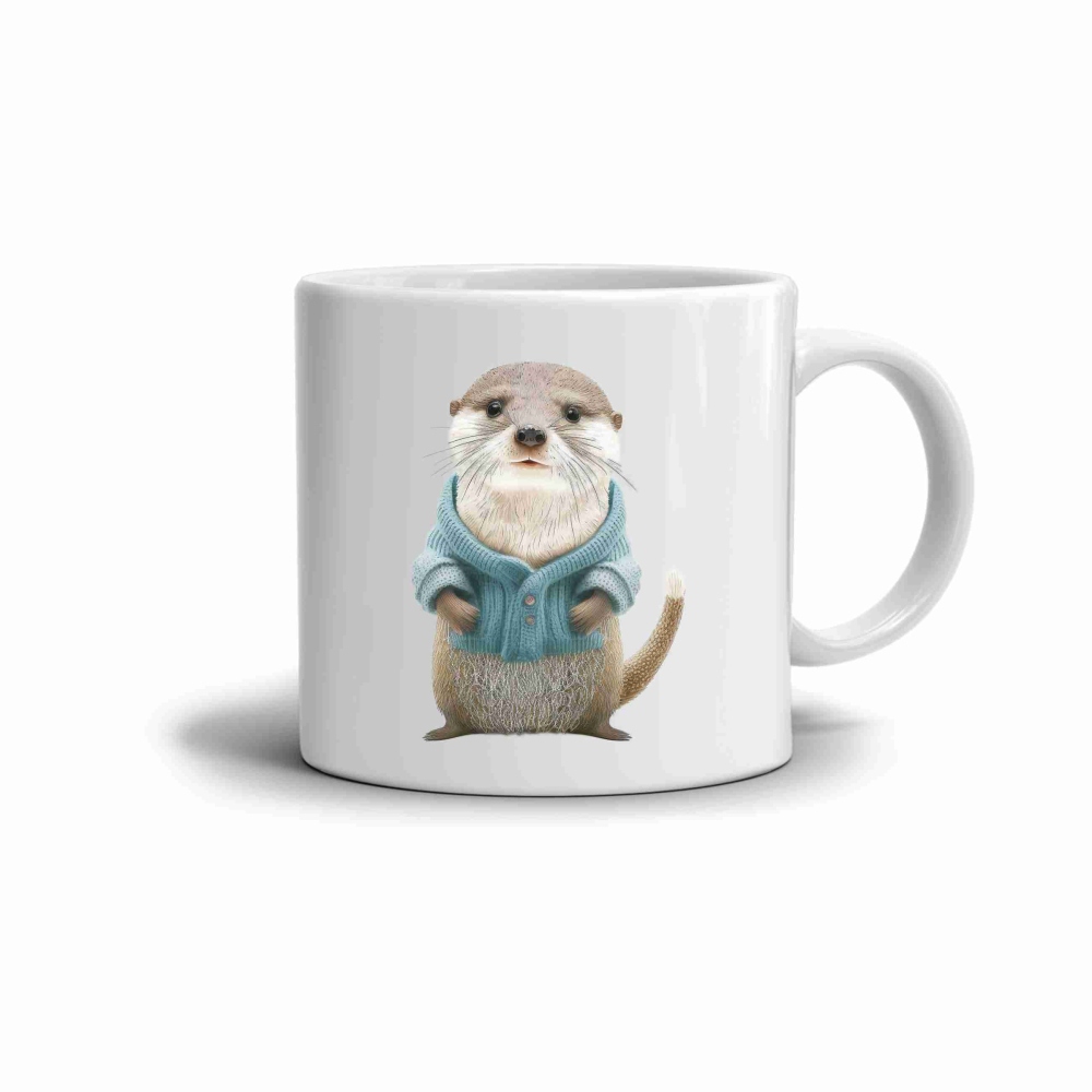 Fehér kerámia bögre 330ml képpel - vidra pulóverben