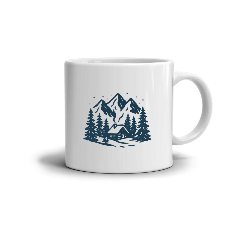 Fehér kerámia bögre 330ml képpel - havas völgy