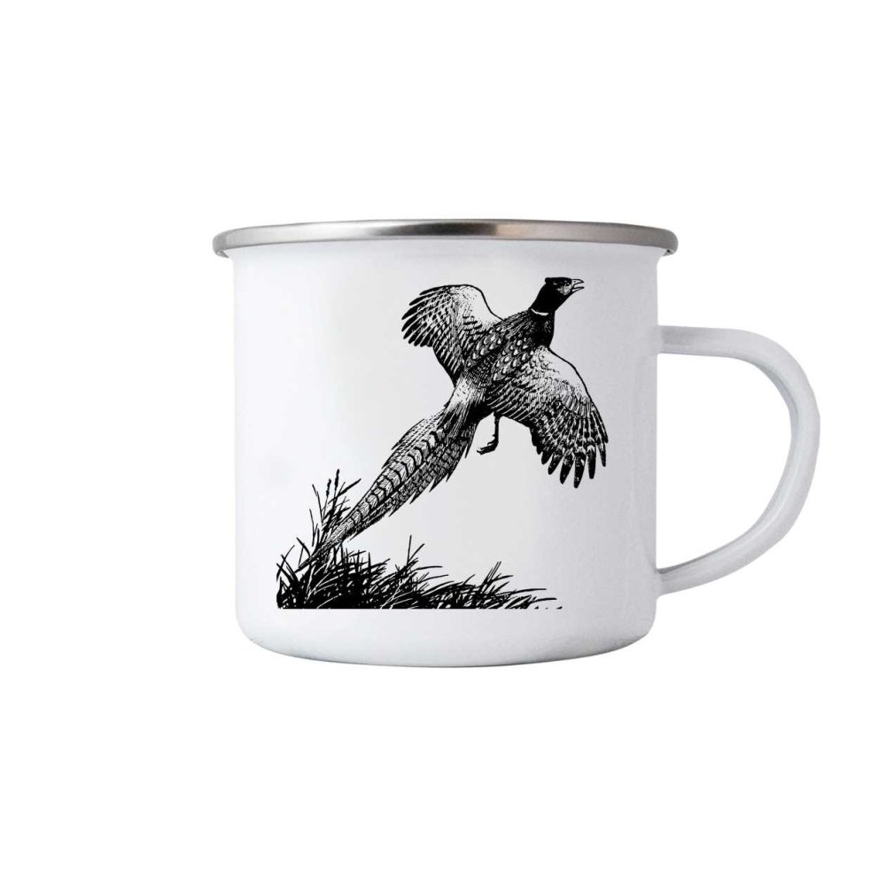 Fehér 380ml bádog bögre képpel - fácán