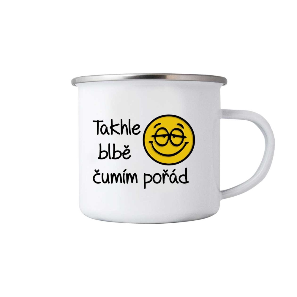 Fehér bádog bögre 380ml képpel - hülyén bámulok