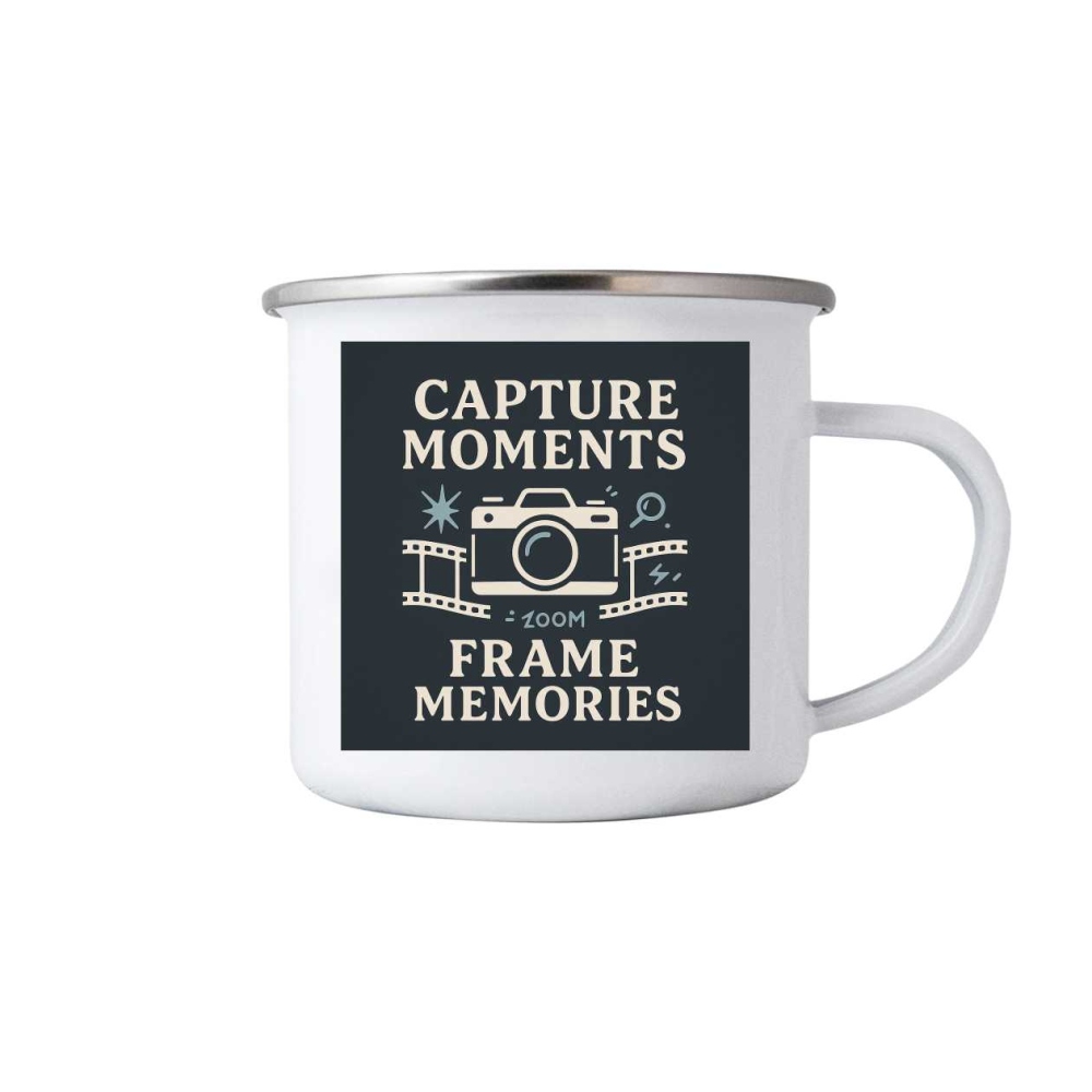 Fehér bádogbögre 380ml képpel - pillanatok megörökítése