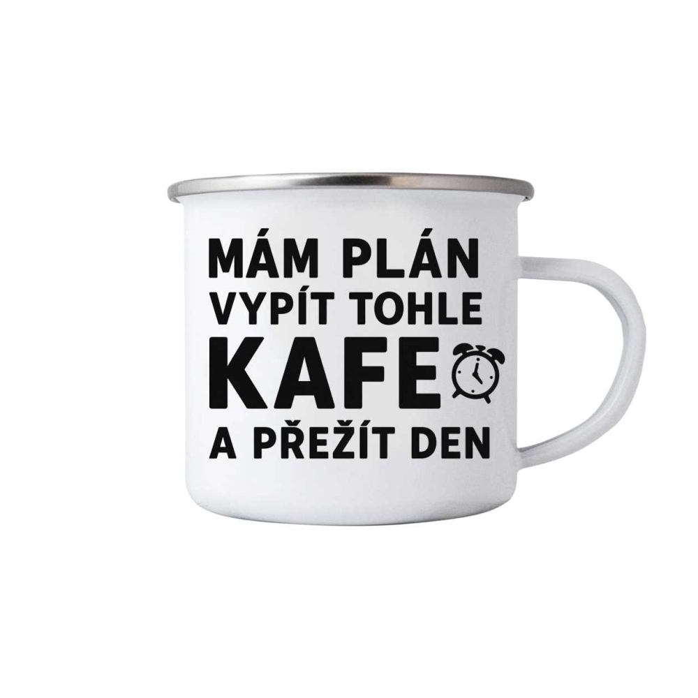 Fehér bádog bögre 380ml képpel - idézet: kávé 1