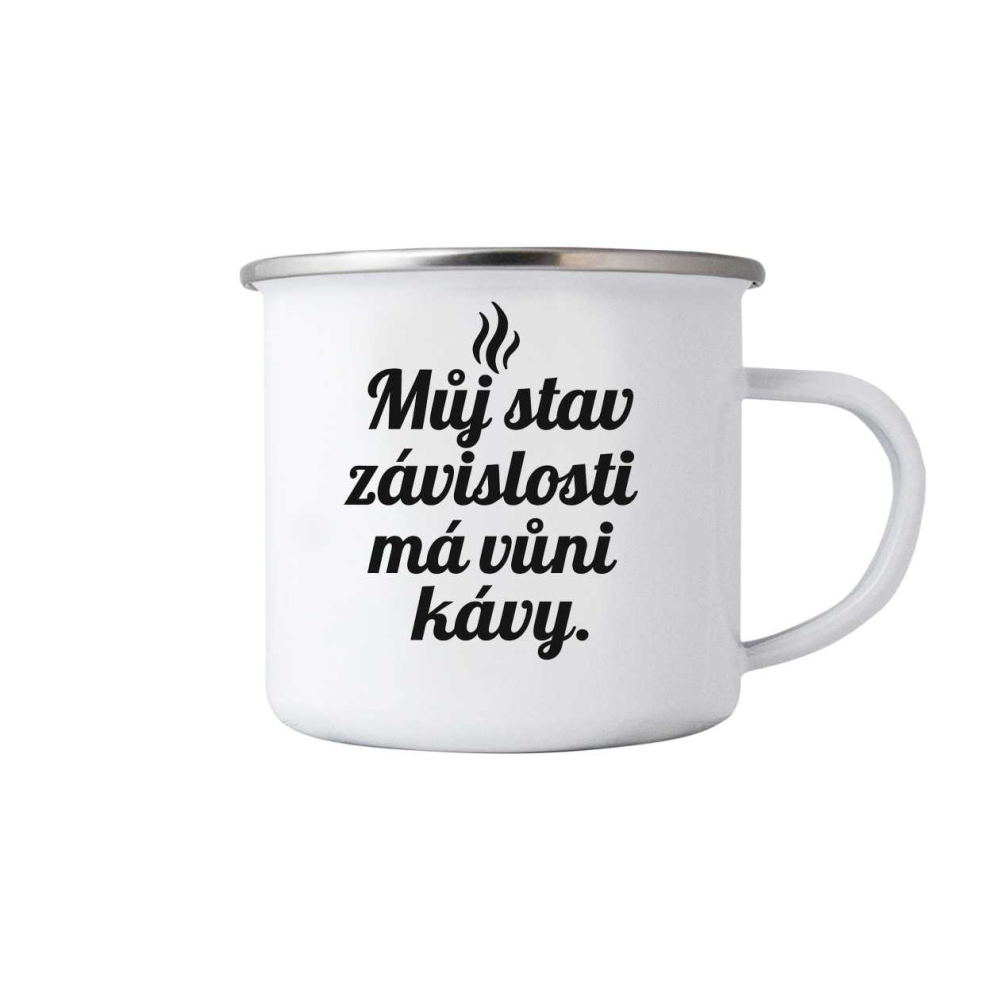 Fehér bádog bögre 380ml képpel - idézet: kávé 2