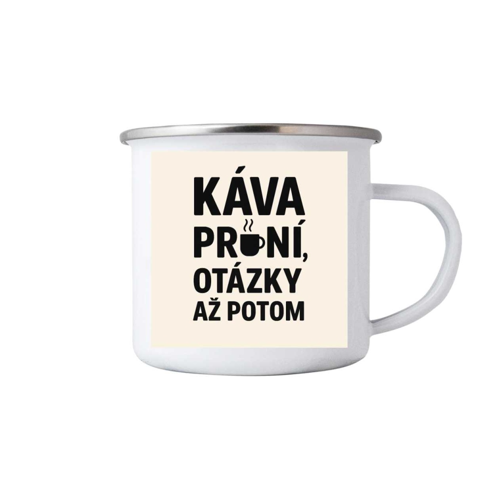 Fehér bádog bögre 380ml képpel - idézet: kávé 3