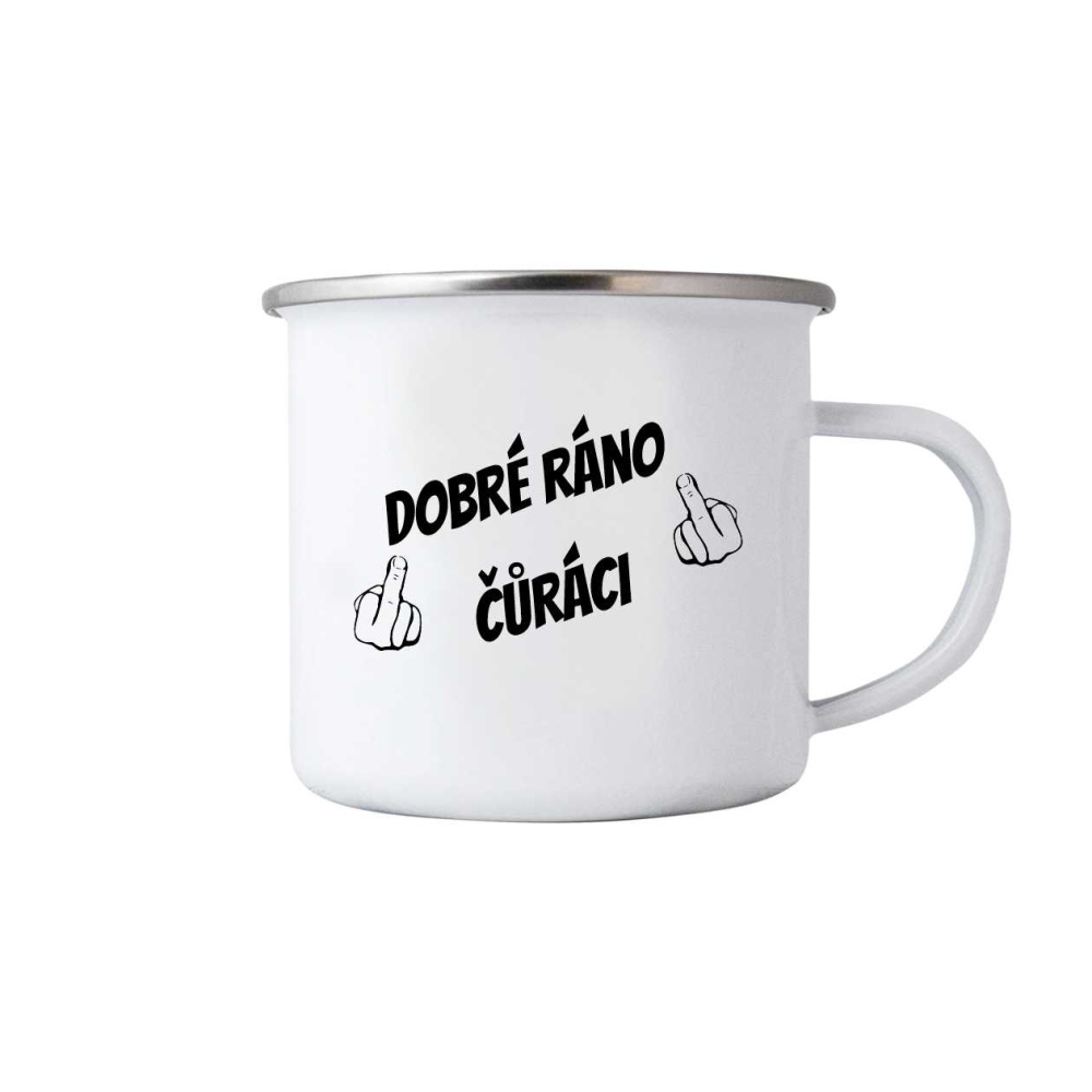 Fehér bádogbögre 380ml képpel - jó reggelt szépfiúk