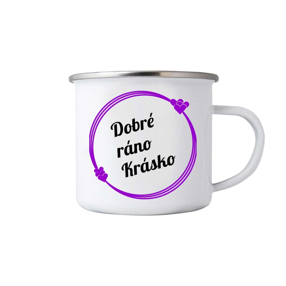 Fehér bádogbögre 380ml képpel - jó reggelt szépfiú