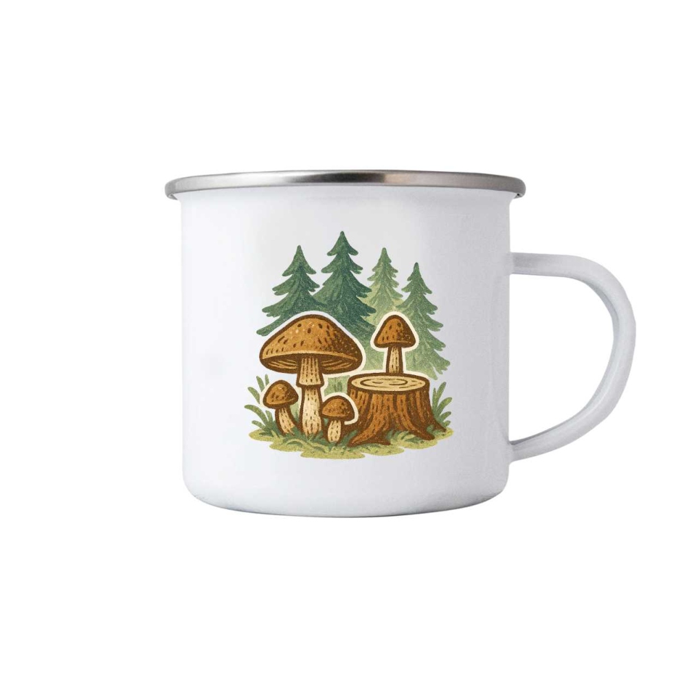 Fehér bögre 380ml képpel - gombák az erdőben