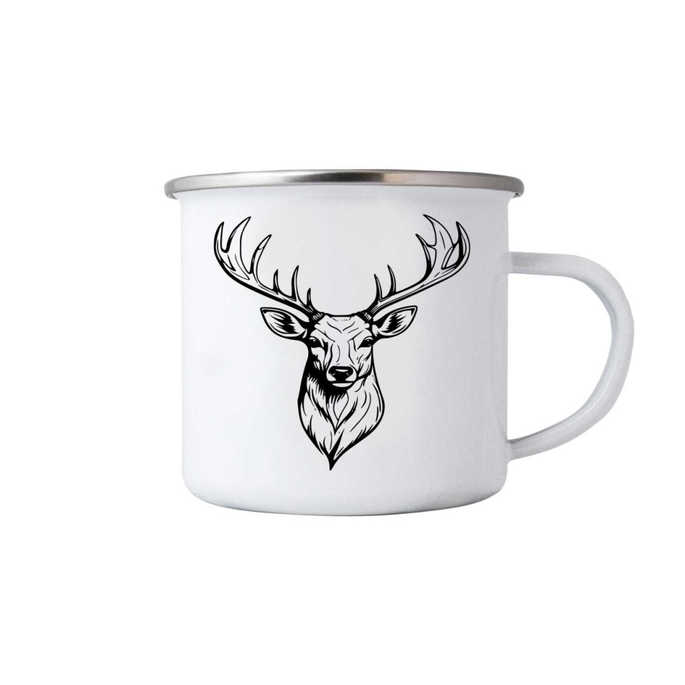 Fehér bádog bögre 380ml képpel - szarvas 2
