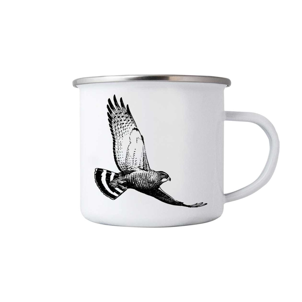 Fehér bádog bögre 380ml képpel - ölyv