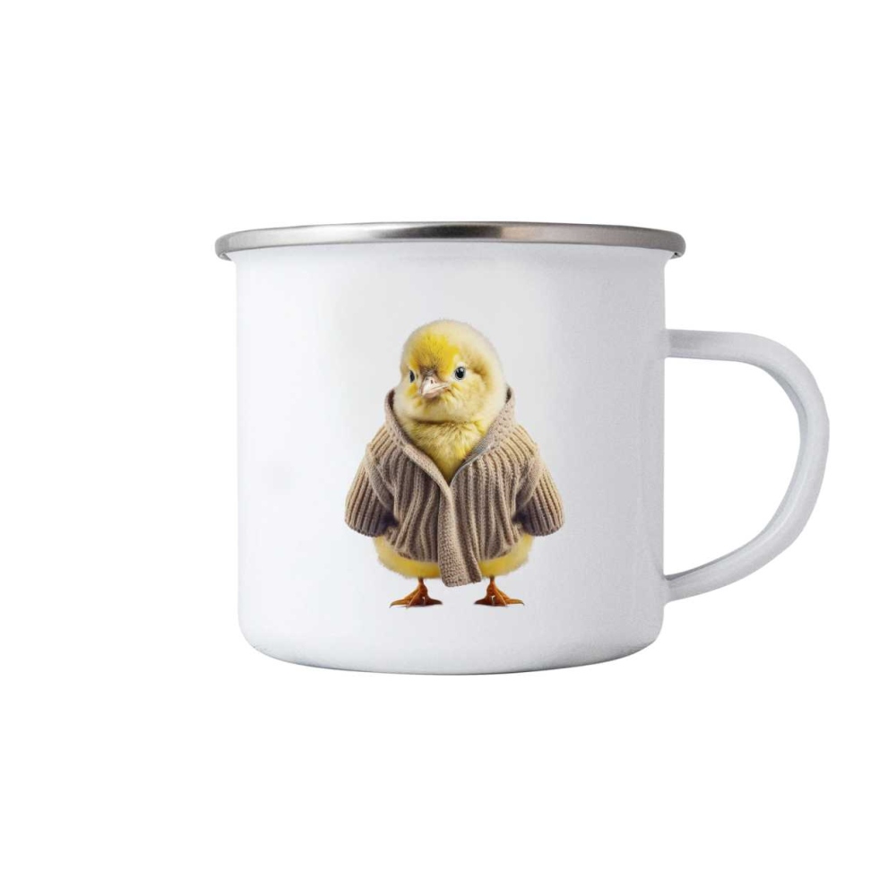 Fehér fém bögre 380ml képpel - csirke pulóverben