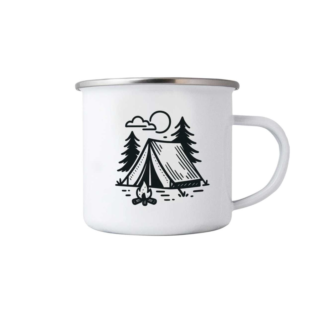 380ml fehér bádog bögre képpel - kempingezés