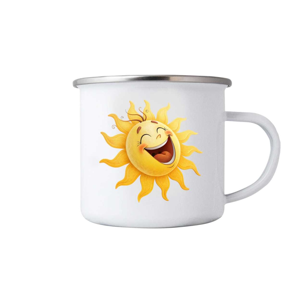 Fehér bádog bögre 380ml képpel - vidám nap